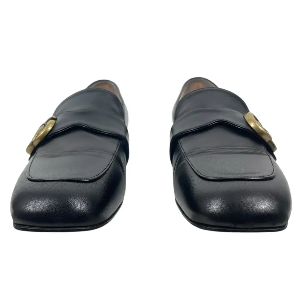 Gucci Double GG Logo Square Toe Slip On Leather Loafer Black Size 38 - Picture 5 of 16